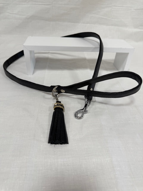 Laisse plate en cuir fait main avec pompon Strass